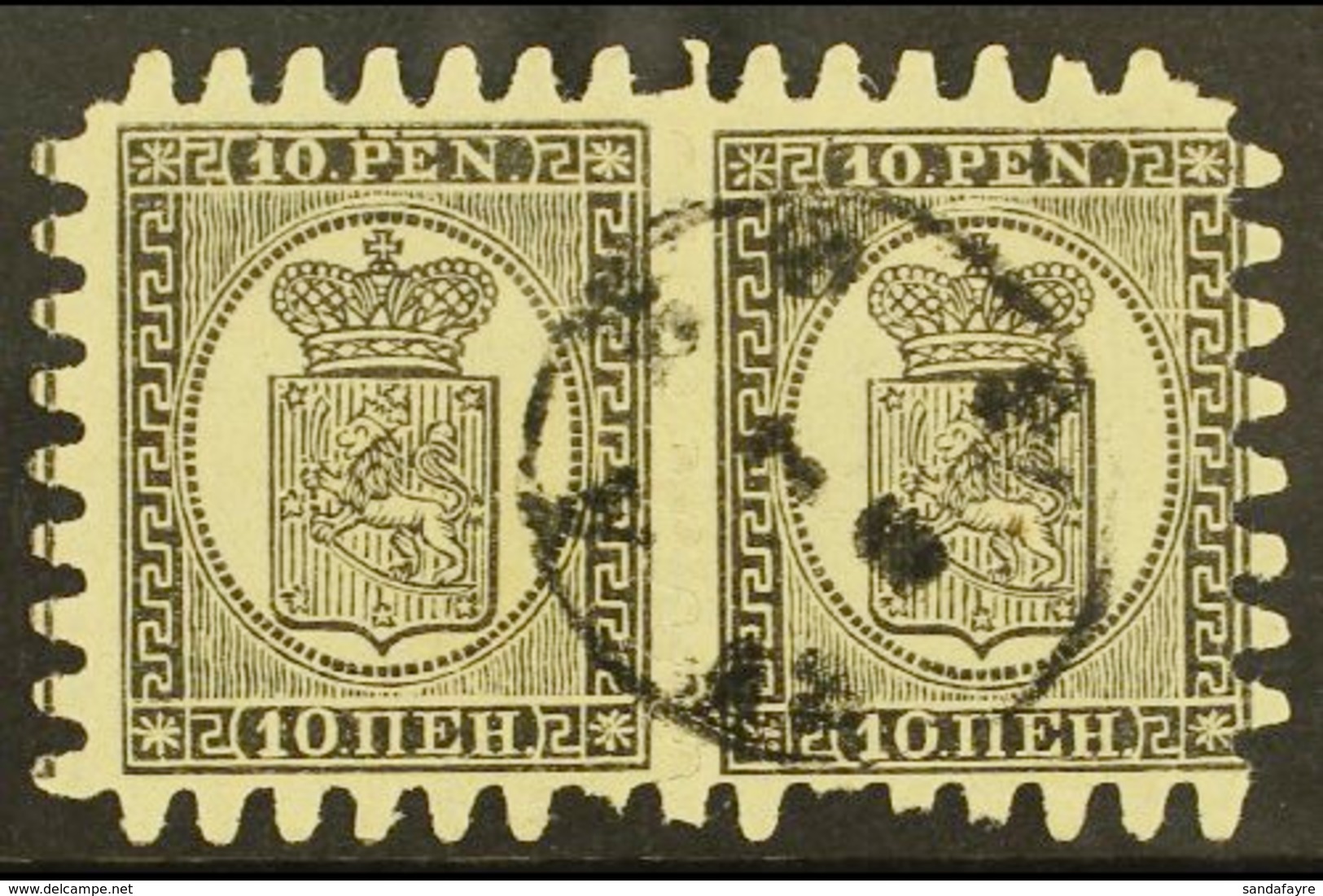 1871  10p Black/buff, Wove Paper, Type III Serpentine Roulette, SG 59, Fine Cds Used Intact Pair, Right Hand Stamp With  - Sonstige & Ohne Zuordnung