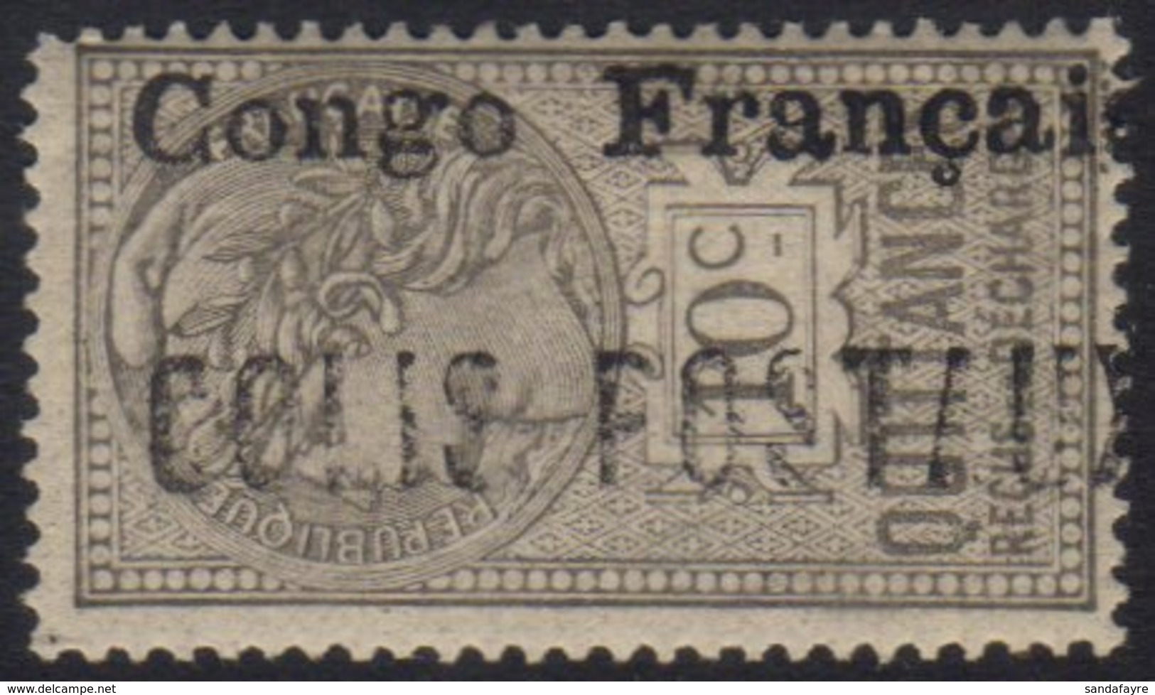 CONGO  PARCEL POST 1893 10c Grey Fiscal With "Congo Francaise COLIS POSTAUX" Vertical Overprint Reading Downwards, Yvert - Sonstige & Ohne Zuordnung