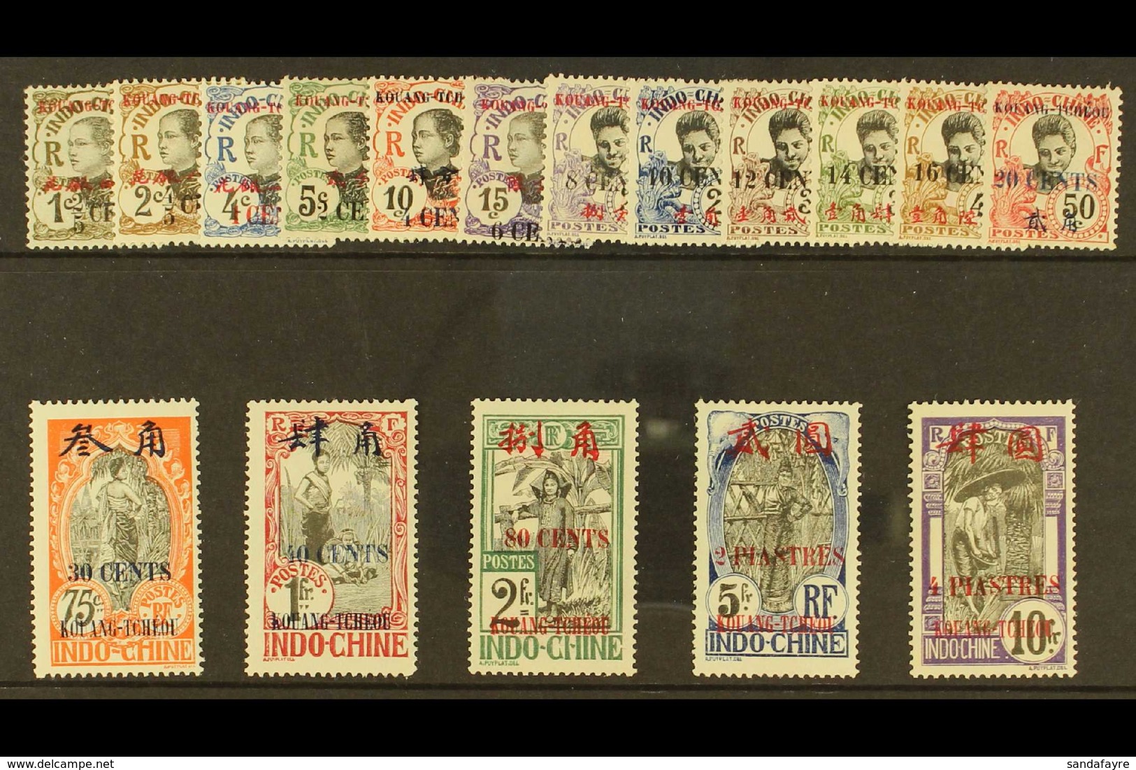 KOUANG-TCHEOU  1919 Complete Surcharge Set, Yvert 35/51 Or SG 35/51, Fine Mint. (17 Stamps) For More Images, Please Visi - Sonstige & Ohne Zuordnung