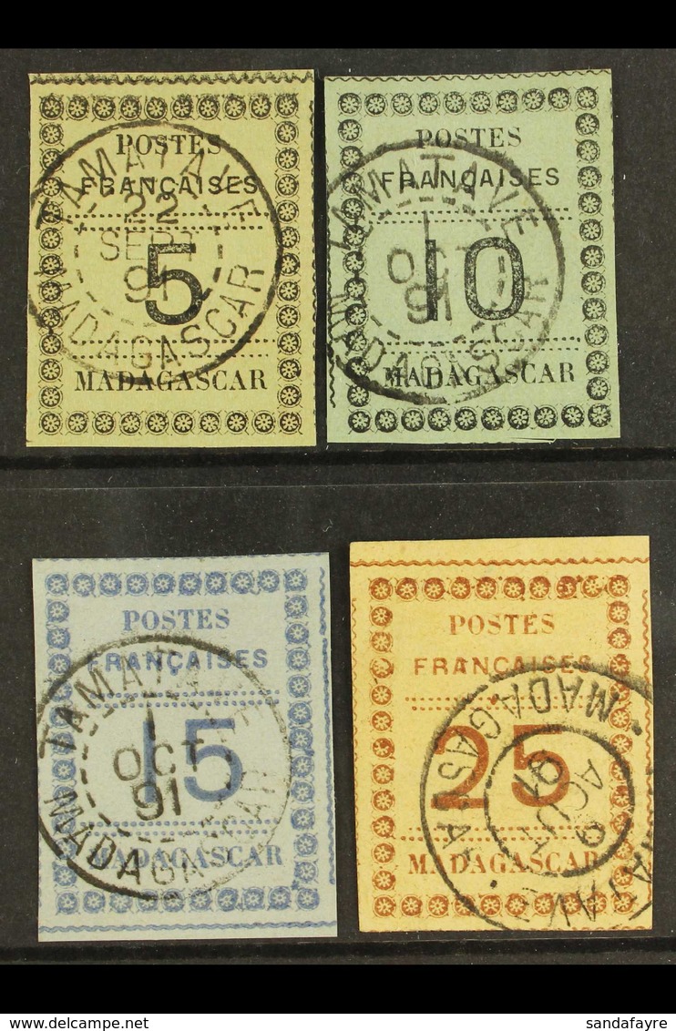 MADAGASCAR  1891 5c To 25c Imperfs On Coloured Paper, Yvert 8/11, Very Fine Used With "Tamatave" Postmarks, Shallow Thin - Sonstige & Ohne Zuordnung