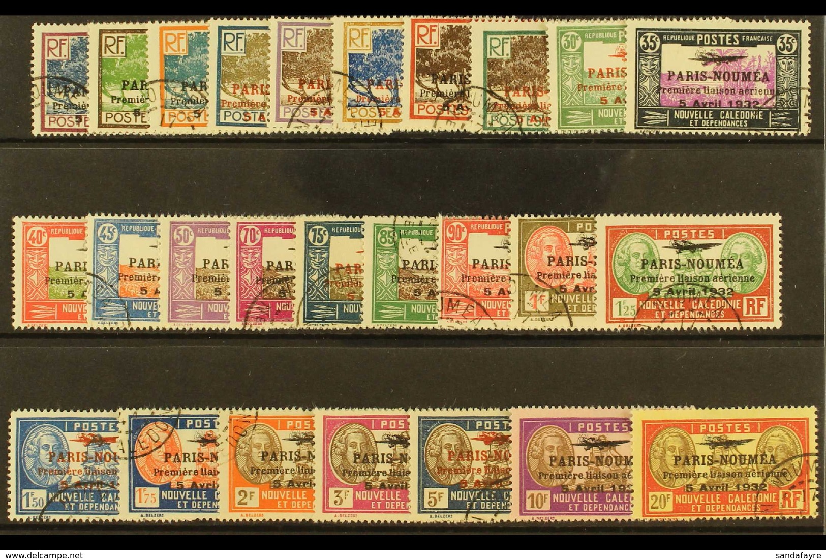 NEW CALEDONIA  1933 Paris - Noumea Flight Set Complete, Yv 3-28, Very Fine Used. (26 Stamps) For More Images, Please Vis - Sonstige & Ohne Zuordnung