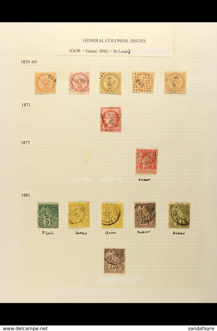 SENEGAL  1859-81 Group Of General Issues Stamps With Postmarks Of SENEGAL, Includes 1859-65 Imperf Eagle Types To 80c Wi - Sonstige & Ohne Zuordnung