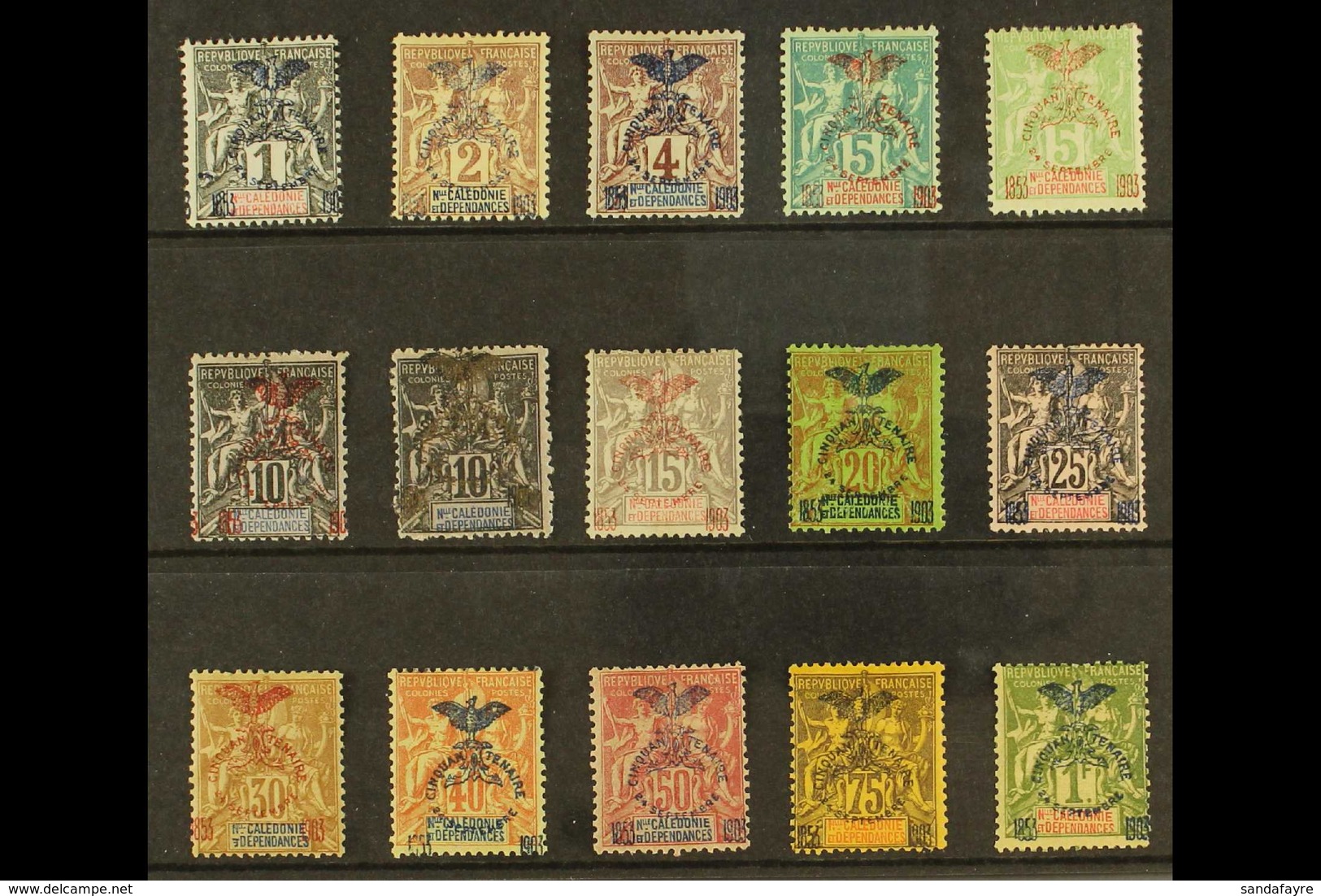 NEW CALEDONIA  1903 50th Anniversary Complete Overprint Set, Yvert 67/80, Fine Mint. (15 Stamps) For More Images, Please - Sonstige & Ohne Zuordnung