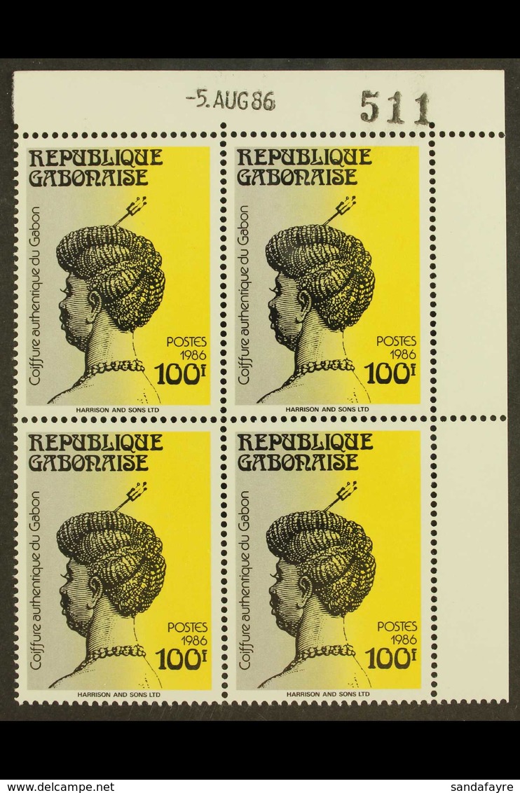 1986  100f Traditional Hairstyle (Yvert 611B, Scott 609A, Michel A978) - A Superb Never Hinged Mint Corner Block Of Four - Sonstige & Ohne Zuordnung