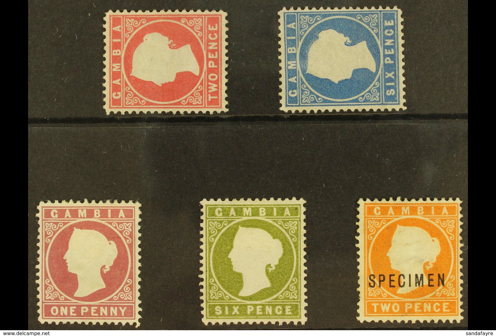 1880-93 UNUSED GROUP  Includes 1880-81 2d And 6d Watermark Sideways, SG 13A And 17A, 1886-93 1d Pale Carmine, And 6d Oli - Gambia (...-1964)