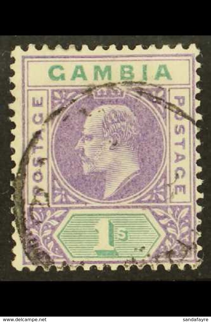 1902-05  (wmk CA) KEVII 1s Violet And Green, SG 52, Fine Used. For More Images, Please Visit Http://www.sandafayre.com/i - Gambia (...-1964)