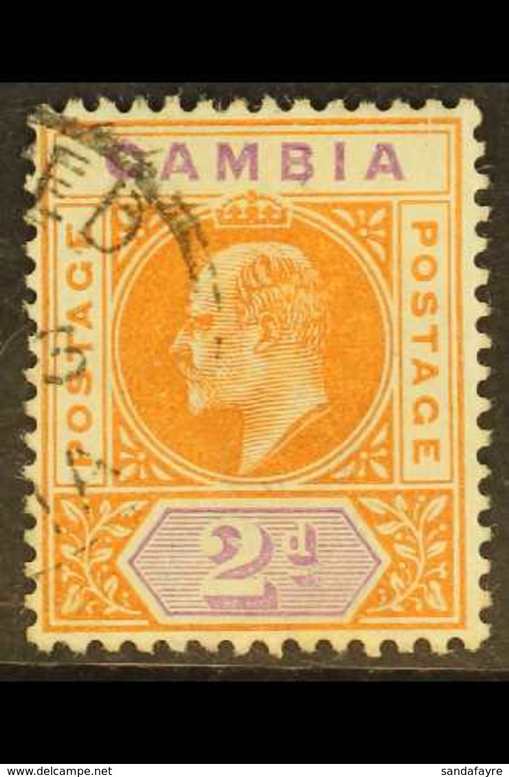 1902-05  KEVII (wmk Crown CA) 2d Orange And Mauve With SLOTTED FRAME Variety, SG Unlisted, Used. For More Images, Please - Gambia (...-1964)