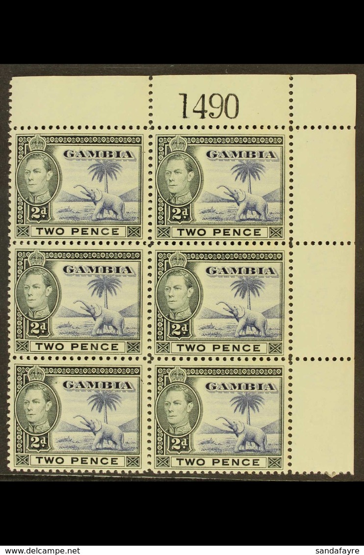 1938-46  2d Blue & Black, SG 153, Nhm Numbered Corner Block Of 6. (6 Stamps) For More Images, Please Visit Http://www.sa - Gambia (...-1964)