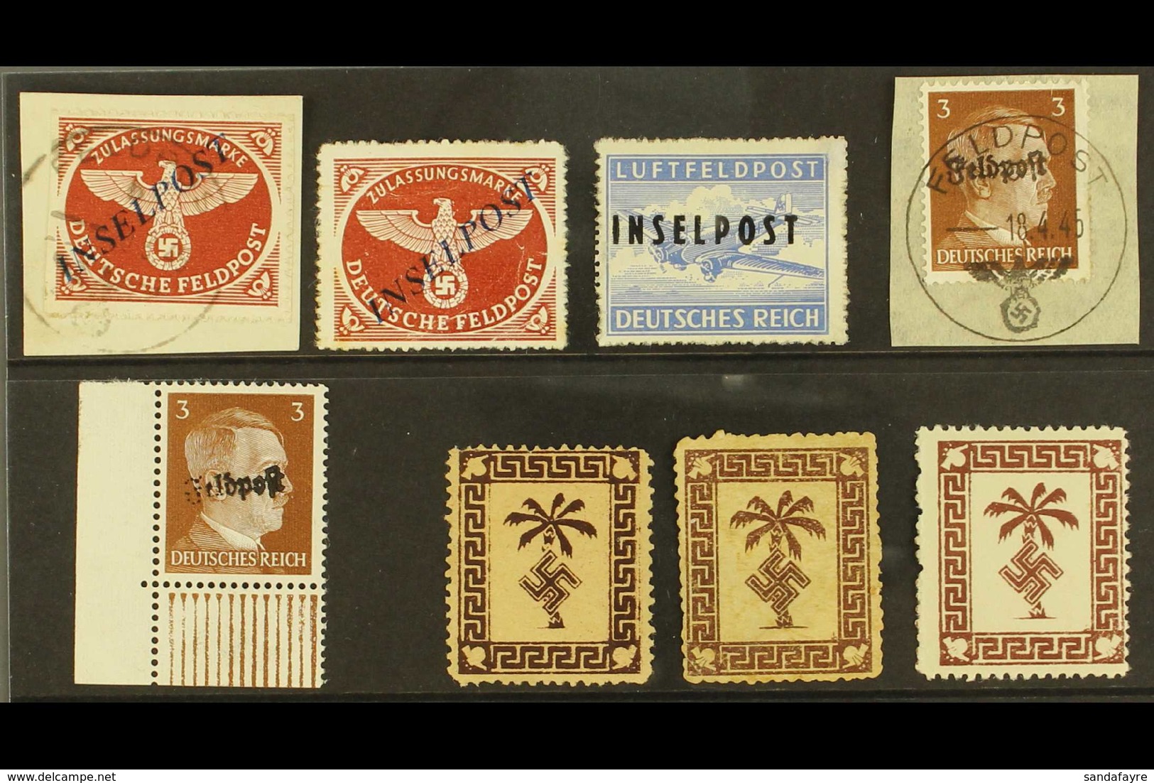 FIELD POST STAMPS.  1943-1945 Group On A Stock Card, Includes Tunisia 1943 (-) Palm Afrika Korps (x3, mint/unused, suppo - Sonstige & Ohne Zuordnung