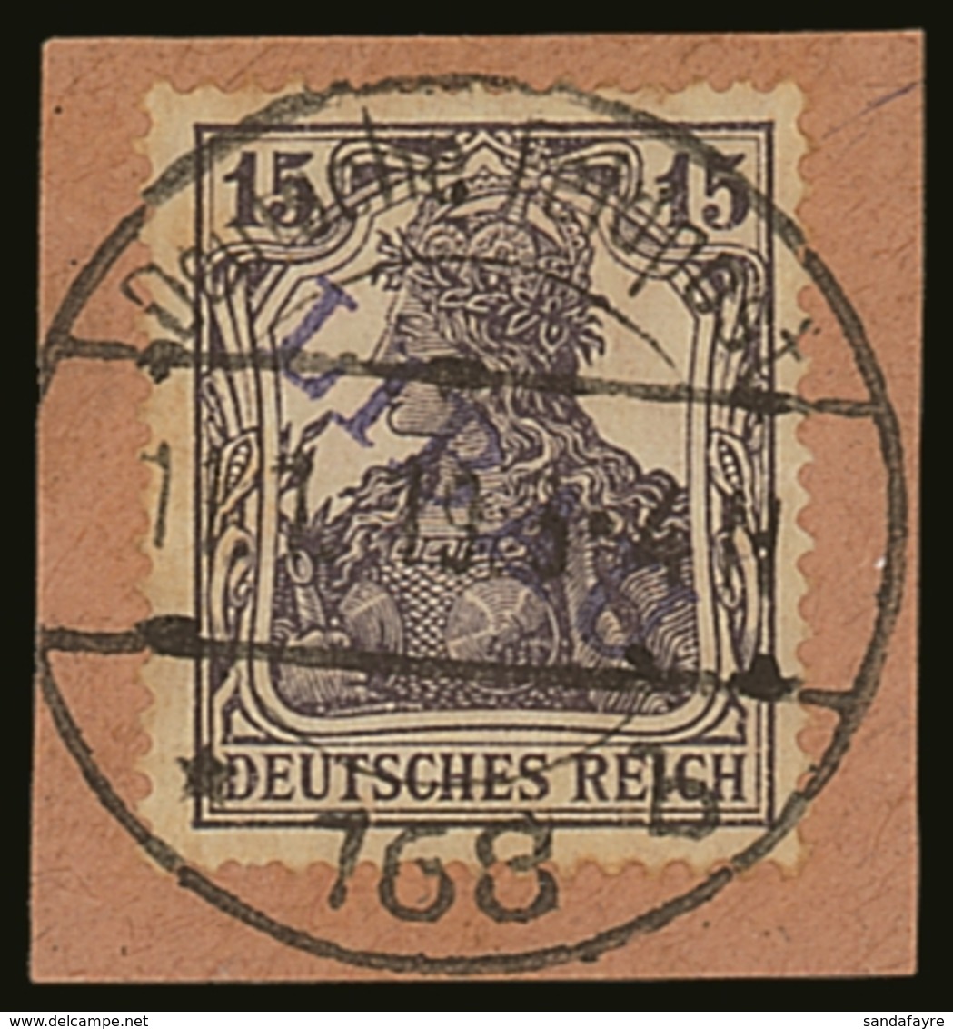 LIBAU  1919 15pf Violet With Type II "LIBAU" Overprint In Violet-blue, Michel 3Ba, Very Fine Used Tied To Neat Piece By  - Sonstige & Ohne Zuordnung