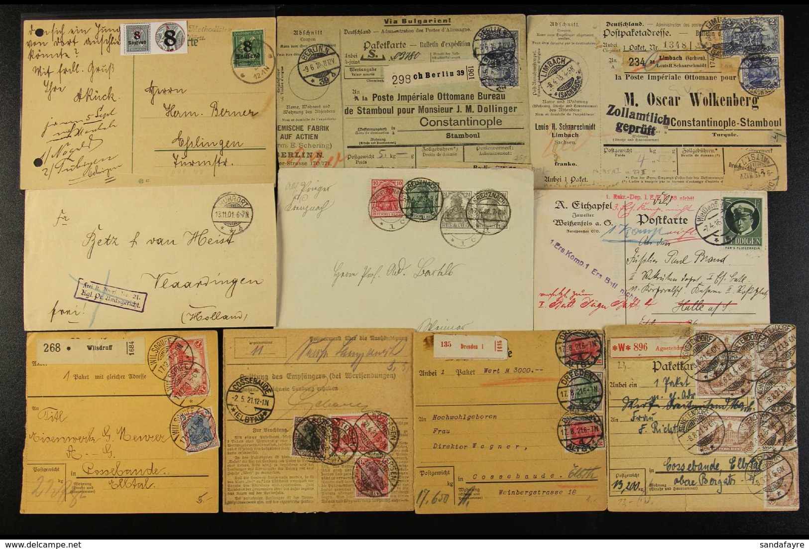1901-1923 COVERS & CARDS  Includes 1901 Re-used Official Wrapper, 1915 & 1916 Parcel Cards To Turkey With 2m Stamps, 191 - Sonstige & Ohne Zuordnung