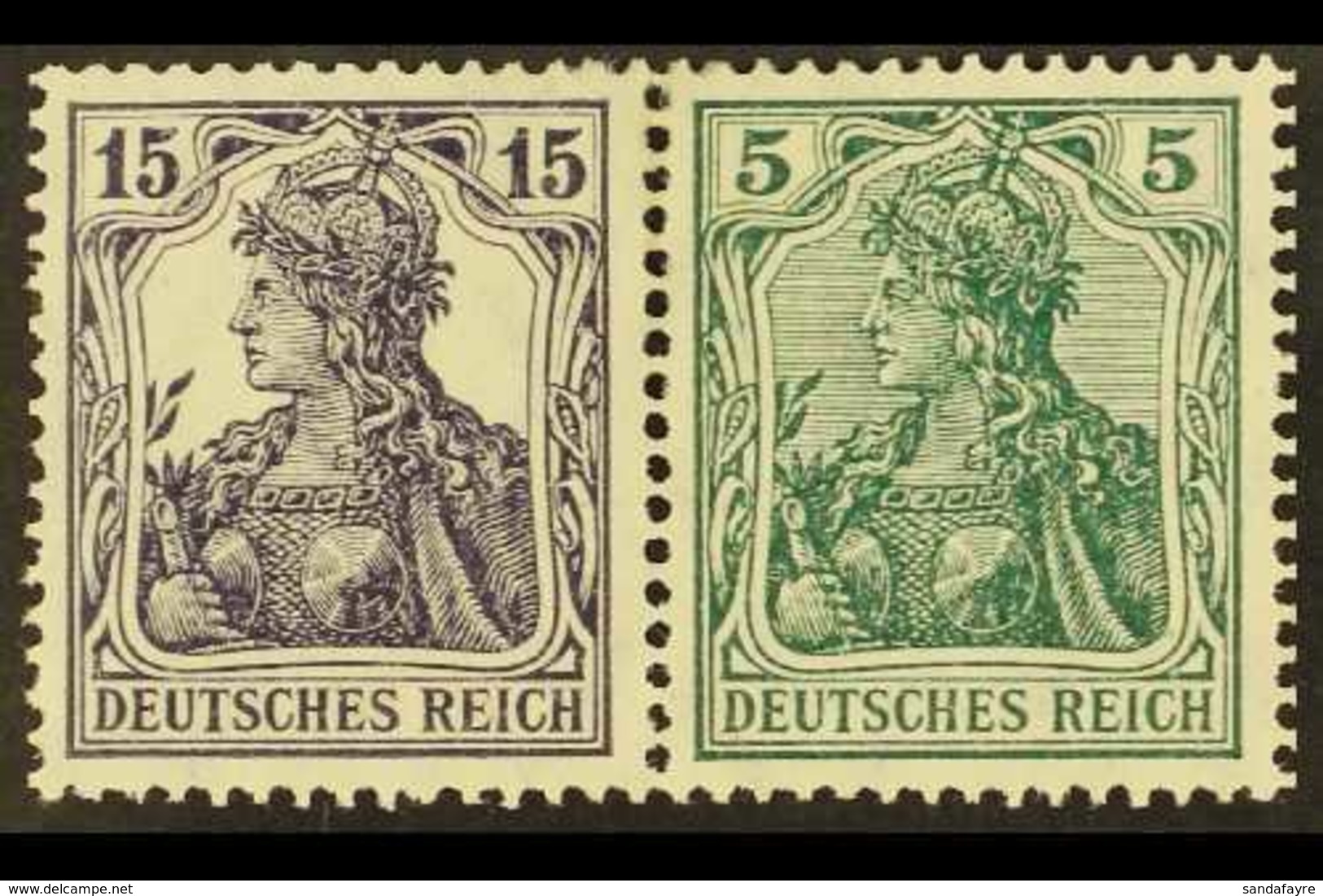 1917-18  15pf+5pf Germania Horizontal SE-TENANT PAIR, Michel W 9aa, Fine Mint, Fresh. (2 Stamps) For More Images, Please - Sonstige & Ohne Zuordnung