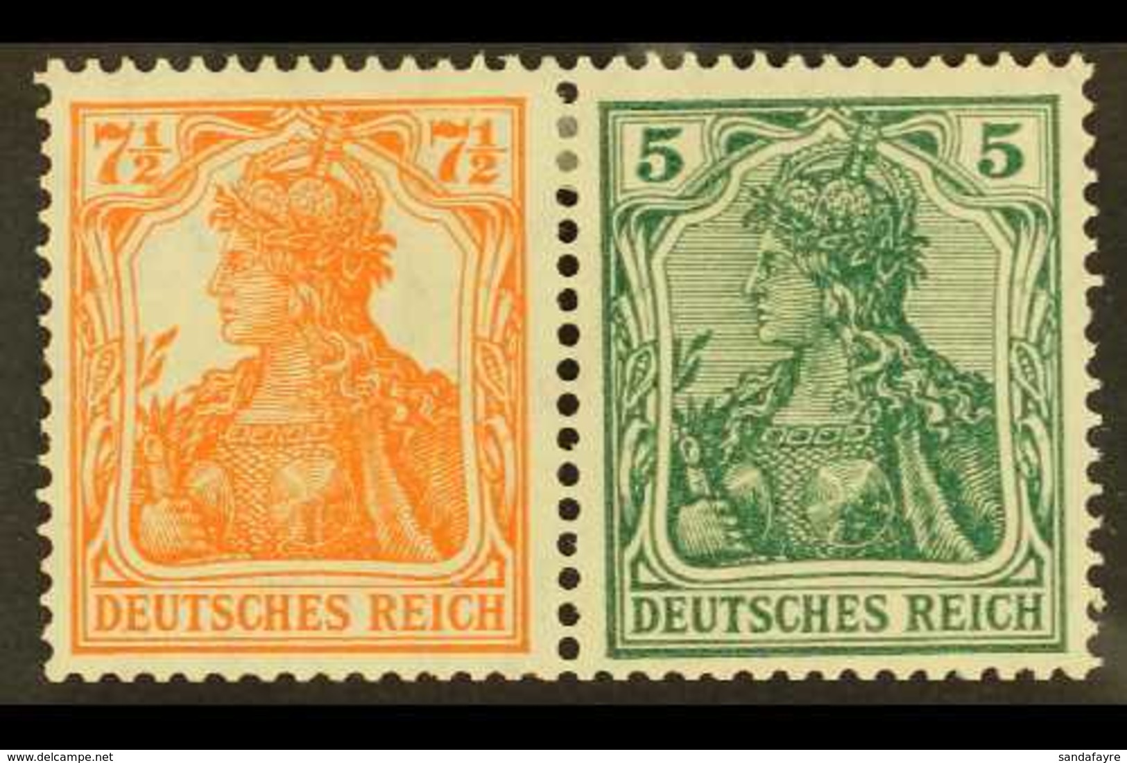1918-19  7½pf+5pf Germania Horizontal SE-TENANT PAIR, Michel W 6ab, Very Fine Mint, Fresh. (2 Stamps) For More Images, P - Sonstige & Ohne Zuordnung