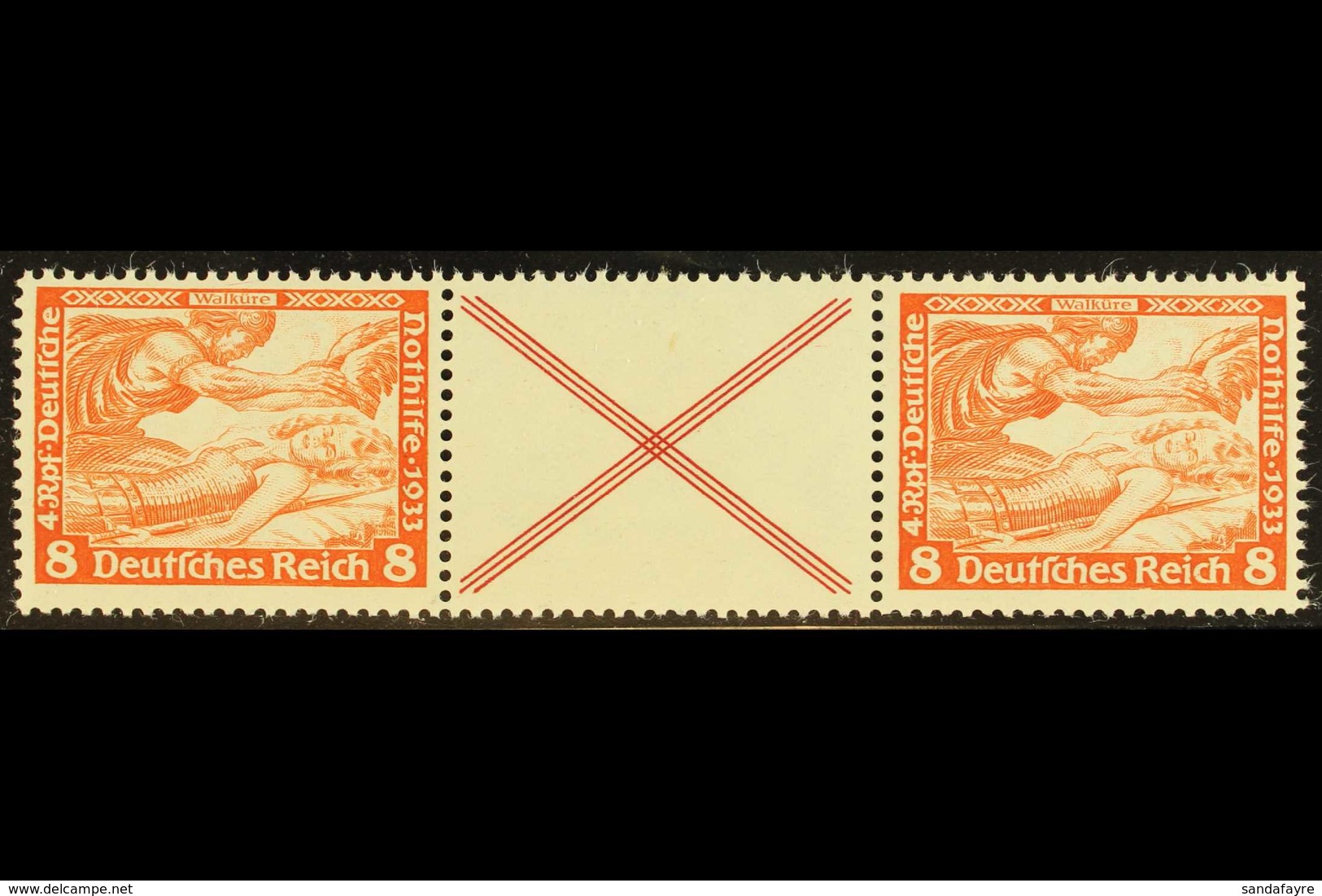 1933  8pf+label+8pf Wagner Horizontal Se-tenant Strip Of 3, Michel W 54, Never Hinged Mint, Very Fresh. For More Images, - Sonstige & Ohne Zuordnung