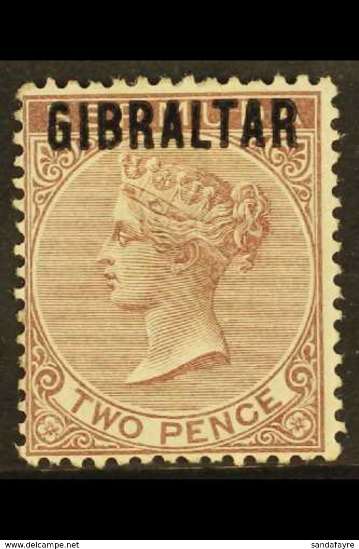 1886  2d Purple-brown Overprinted, SG 3, Mint With Large Part Gum. For More Images, Please Visit Http://www.sandafayre.c - Gibraltar