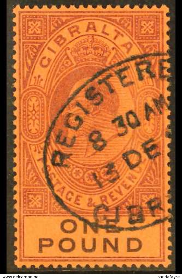 1903  £1 Dull Purple And Black / Red, Wmk Crown CA, SG 55, Very Fine Used. Extremely Scarce. For More Images, Please Vis - Gibilterra