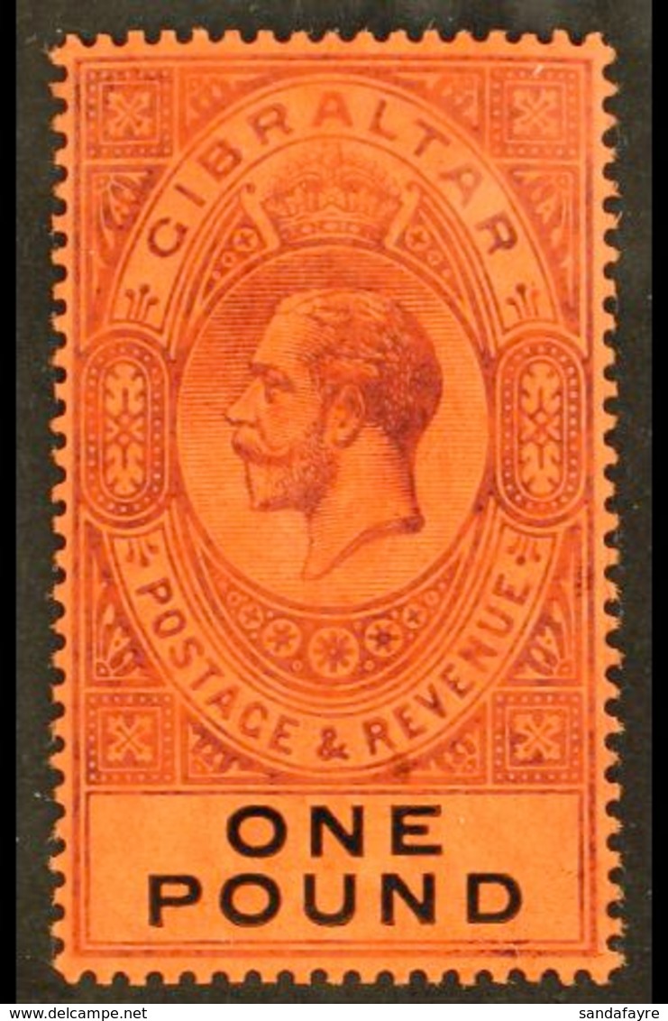 1912-24  £1 Dull Purple & Black On Red, Wmk Mult Crown CA, Chalky Paper, SG 85, Mint. For More Images, Please Visit Http - Gibraltar