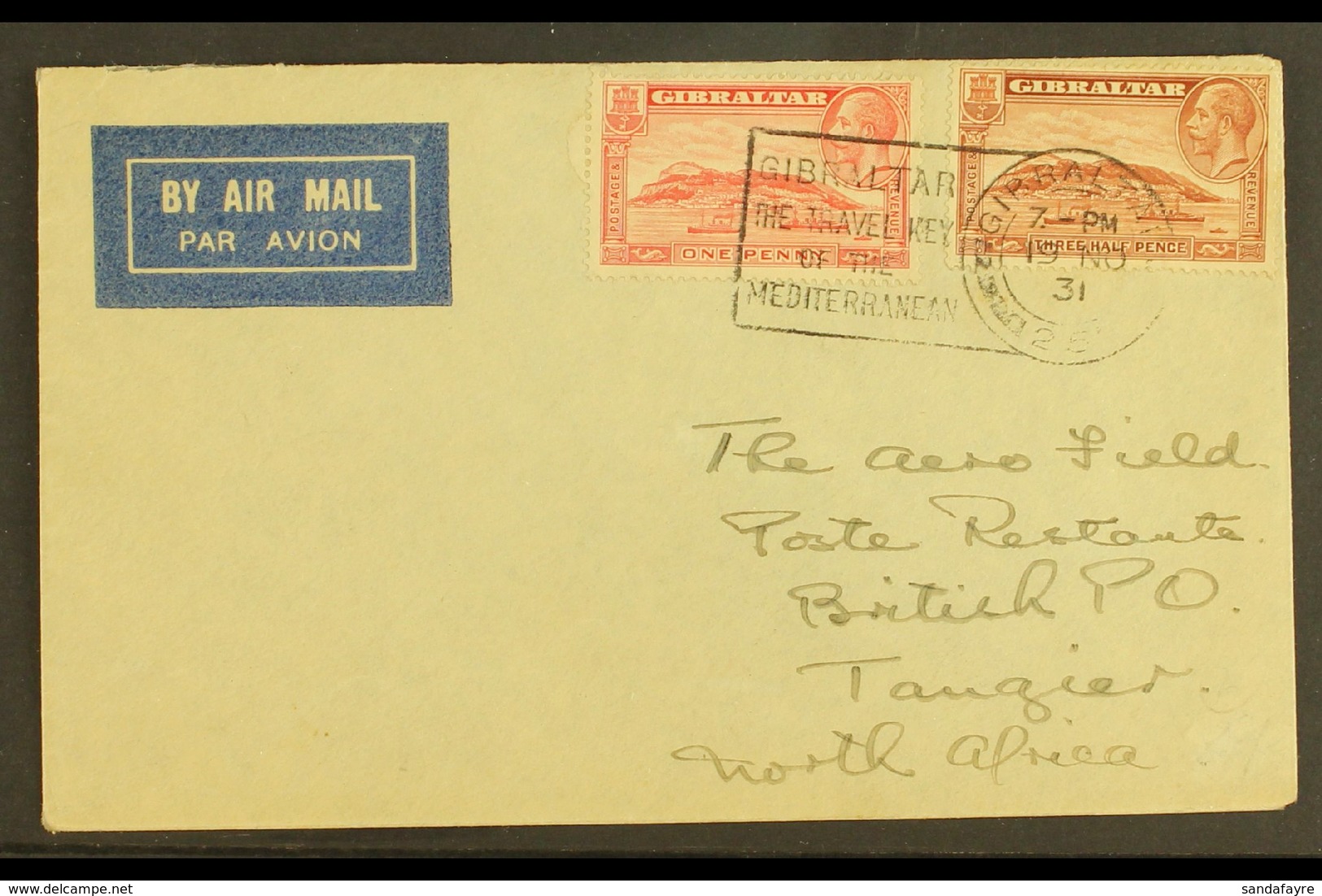 1931  (19 Nov) Airmail Cover Carried On The Second Flight From Gibraltar To Tangier On 20th November, Bearing 1d & 1½d ' - Gibraltar