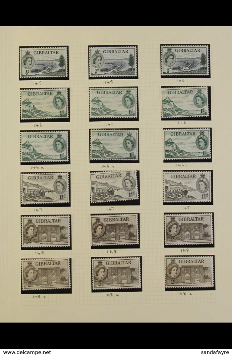 1953-59 QEII DEFINITIVES  A Fine Mint Or Never Hinged Mint Assembly On Album Pages, Includes At Least Three Complete QEI - Gibraltar