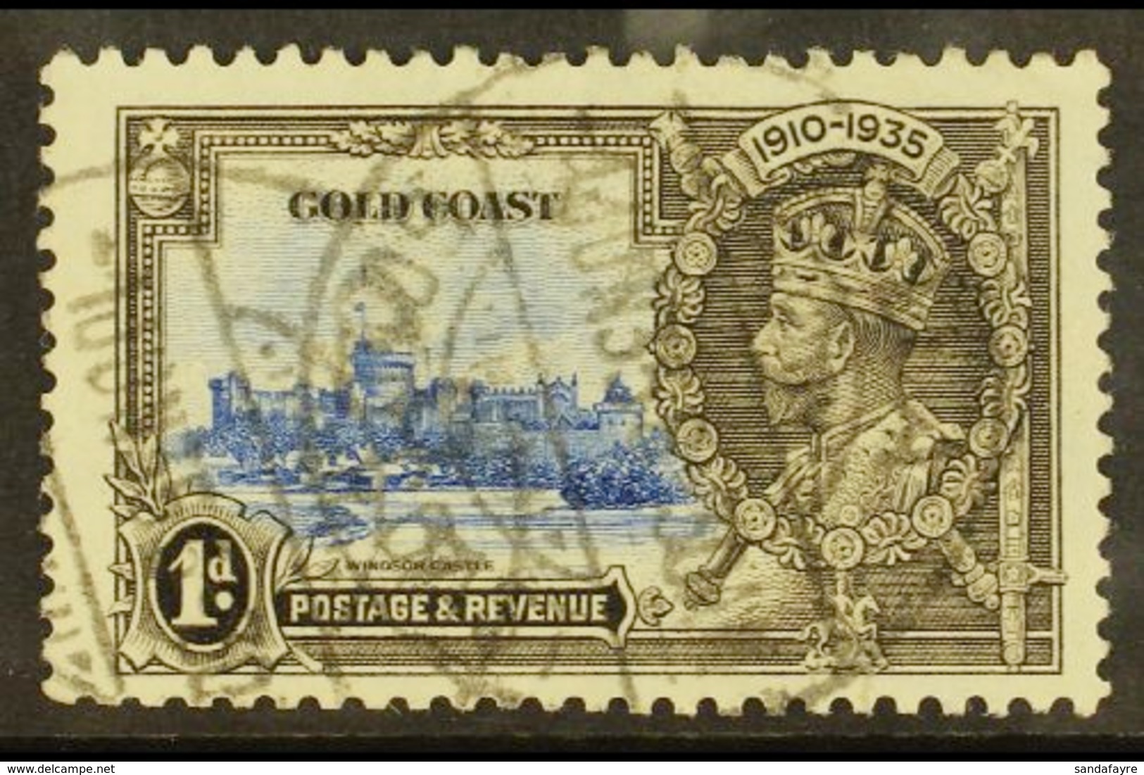 1935  1d Ultramarine And Grey Black, Silver Jubilee, Variety "Extra Flagstaff", SG 113a, Fine Used With Variety Clearly  - Goldküste (...-1957)