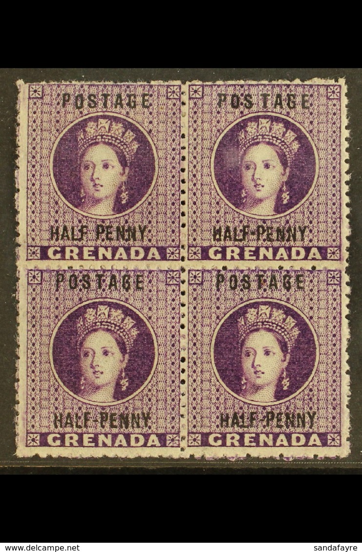 1881  ½d Deep Mauve, Variety "No Hyphen", SG 21d, In Block Of 4 With 3 Normals, Superb Mint. For More Images, Please Vis - Grenada (...-1974)