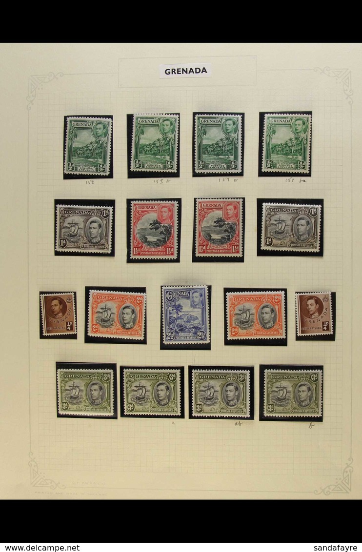 1937-1951 KGVI  VERY FINE MINT  Collection In Hingeless Mounts On Leaves. With 1938-52 Definitives All Values Plus Many  - Grenada (...-1974)