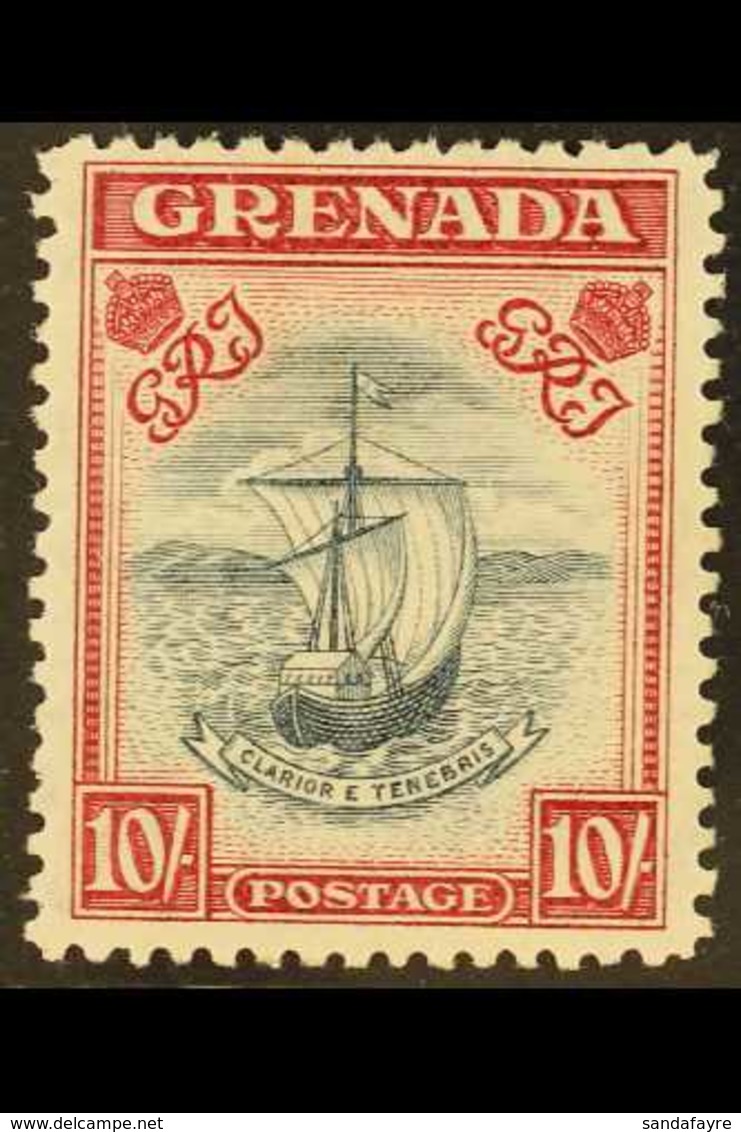1938-50  10s Slate-blue And Bright Carmine (narrow Frame) Perf 12, SG 163c, Mint Lightly Hinged. Very Scarce, Cat £750.  - Grenada (...-1974)