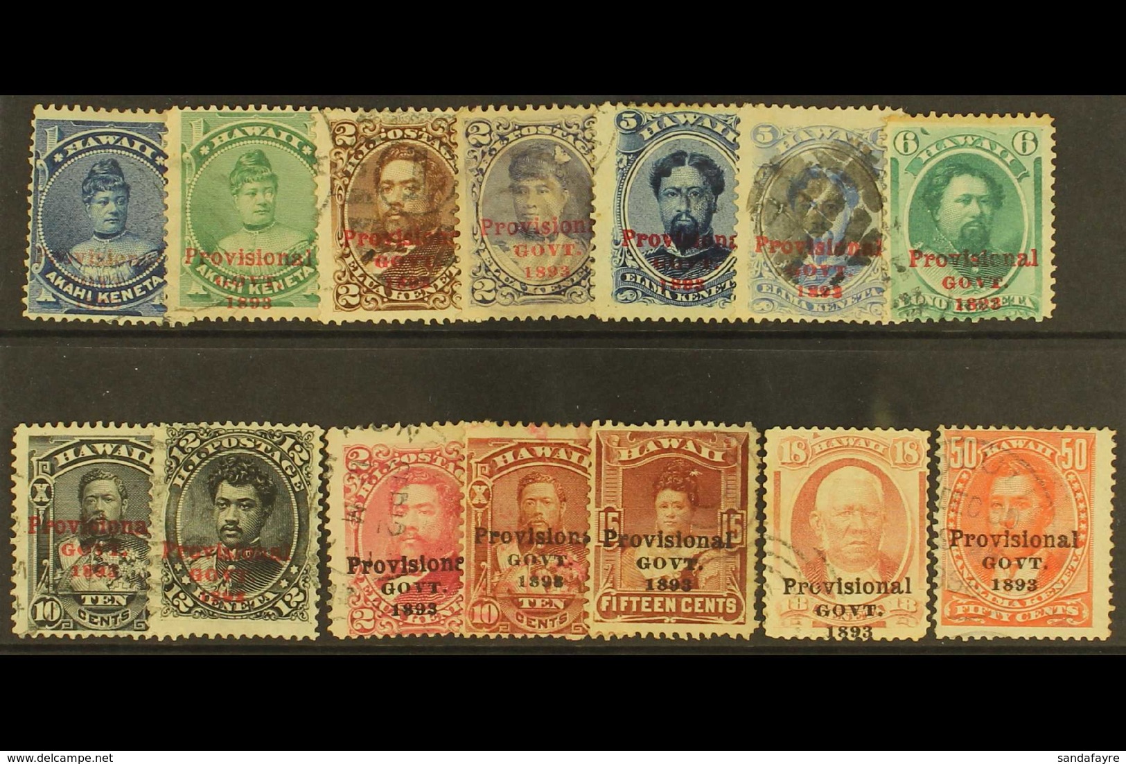 1893  "Provisional GOVT." Overprints, Incl. Red Ovpts From 1c Blue To 10c Black & 12c Black, Black Ovpts 2c Rose, 10c Re - Hawaii
