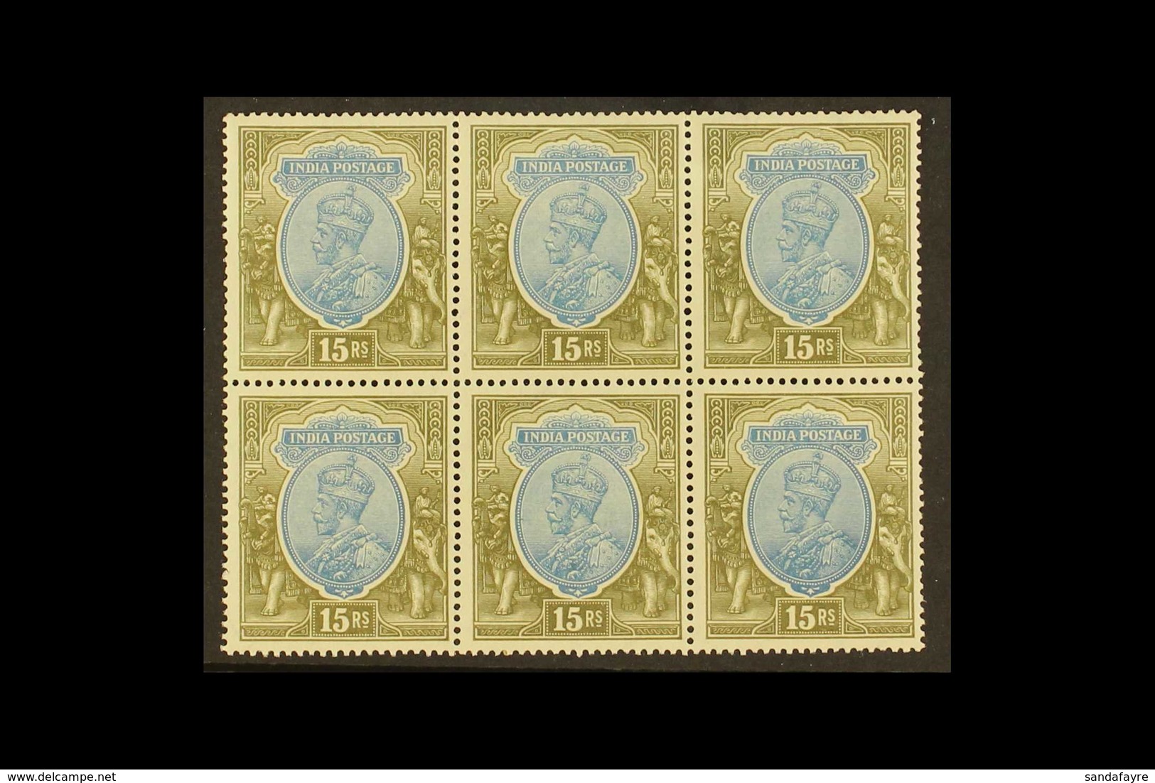 1926-33  15r Blue And Olive, Wmk Multiple Stars Upright, SG 218, Mint BLOCK OF SIX, All Never Hinged, Some Mild Gum Disc - Andere & Zonder Classificatie