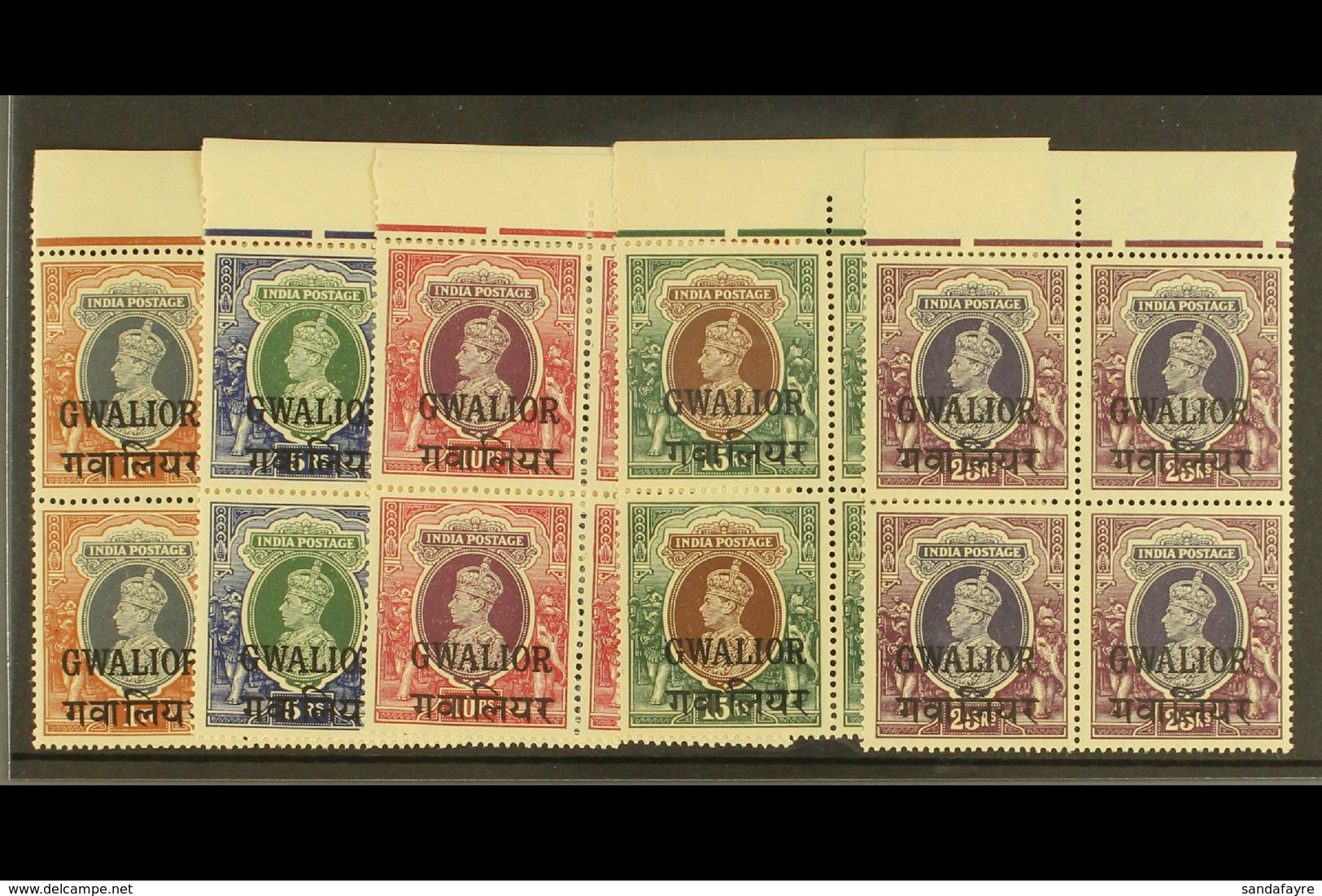 GWALIOR  1938-48 NEVER HINGED MINT KGVI High Value Marginal BLOCKS OF 4 Range To 25r Including 1r (SG 112) & 5r To 25r ( - Sonstige & Ohne Zuordnung