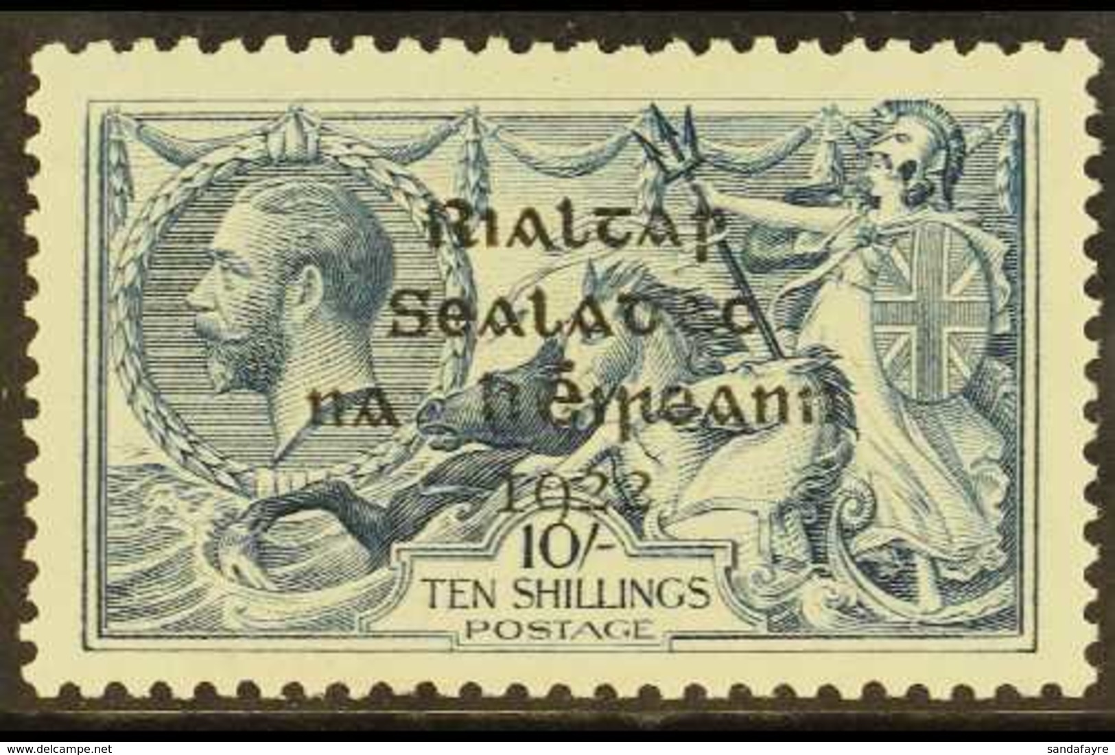 1922 RARE OVERPRINT VARIETY.  10s Dull Grey-blue Seahorses Dollard OVERPRINT DOUBLE ONE ALBINO Variety (Hibernian T14h ( - Other & Unclassified