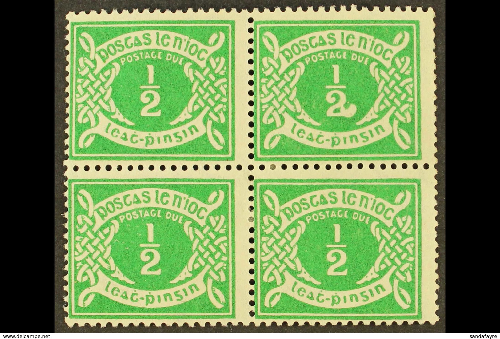 1925 POSTAGE DUE  ½d Emerald Green, SG D1, Block Of Four, One Showing Blob On "2" (Hib. PD1a), Fine Mint. For More Image - Sonstige & Ohne Zuordnung
