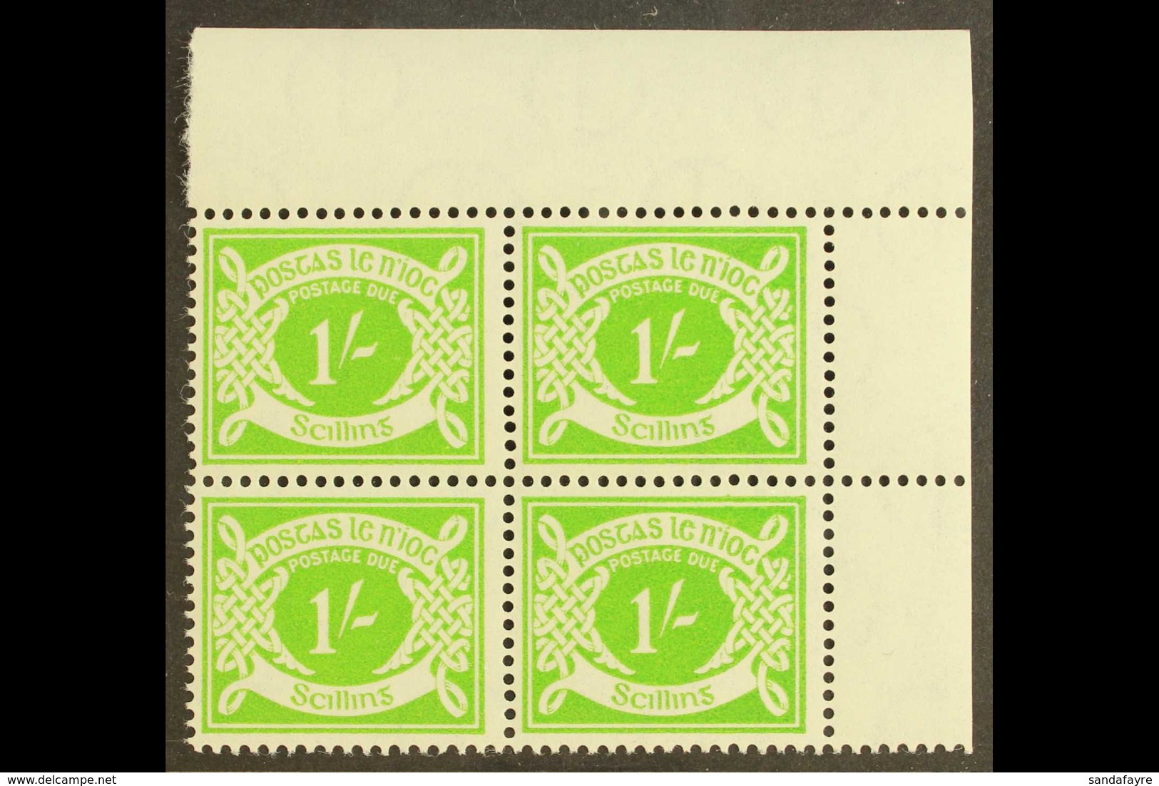POSTAGE DUE  1940-70 1s Apple-green Watermark Sideways, SG D14a, Never Hinged Mint Corner Block Of Four. For More Images - Sonstige & Ohne Zuordnung