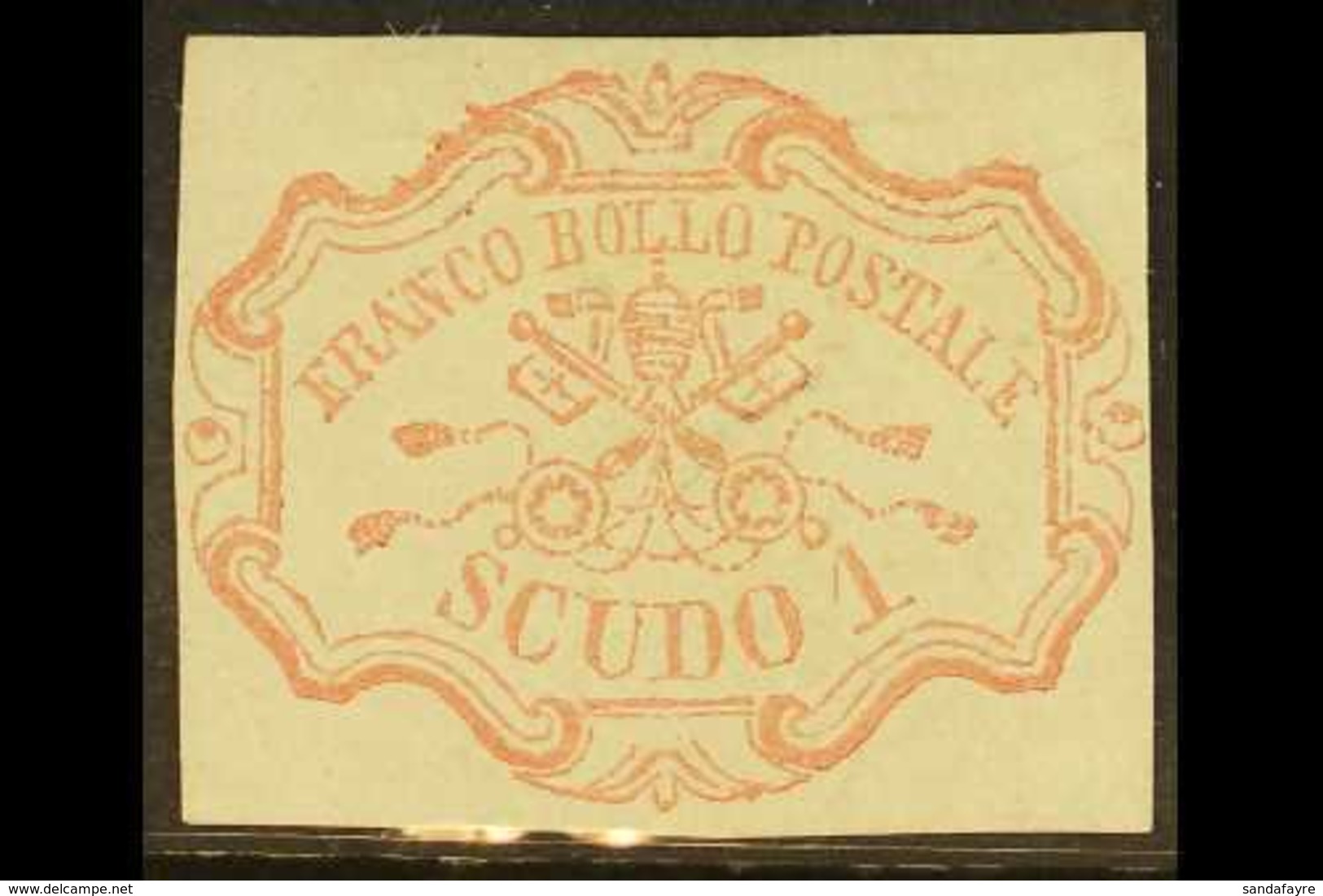 PAPAL STATES  1852 1scudo Rose Carmine, Sass 11, Superb Mint, Full Og. A Fabulous Stamp With Good Clear Margins All Roun - Ohne Zuordnung