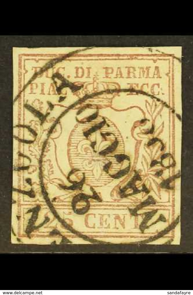 PARMA  1857 25c Brown, Sass 10, Superb Used With Neat Even Margins And Superb Central Strike Of Large 2 Ring Fiorenzuola - Ohne Zuordnung