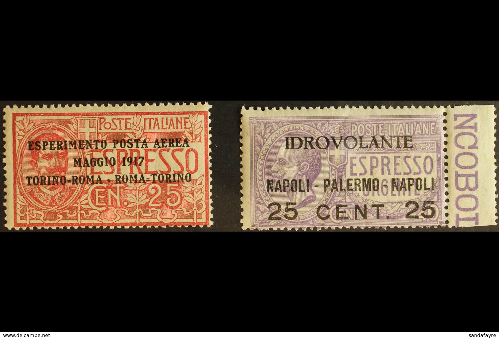 1917  AIRMAILS 25c Red With "TORINO-ROMA..." Ovpt & 25c On 40c Violet "NAPOLI-PALMERO..." Ovpt, Sassone 1/2, Mi 126/7, N - Ohne Zuordnung