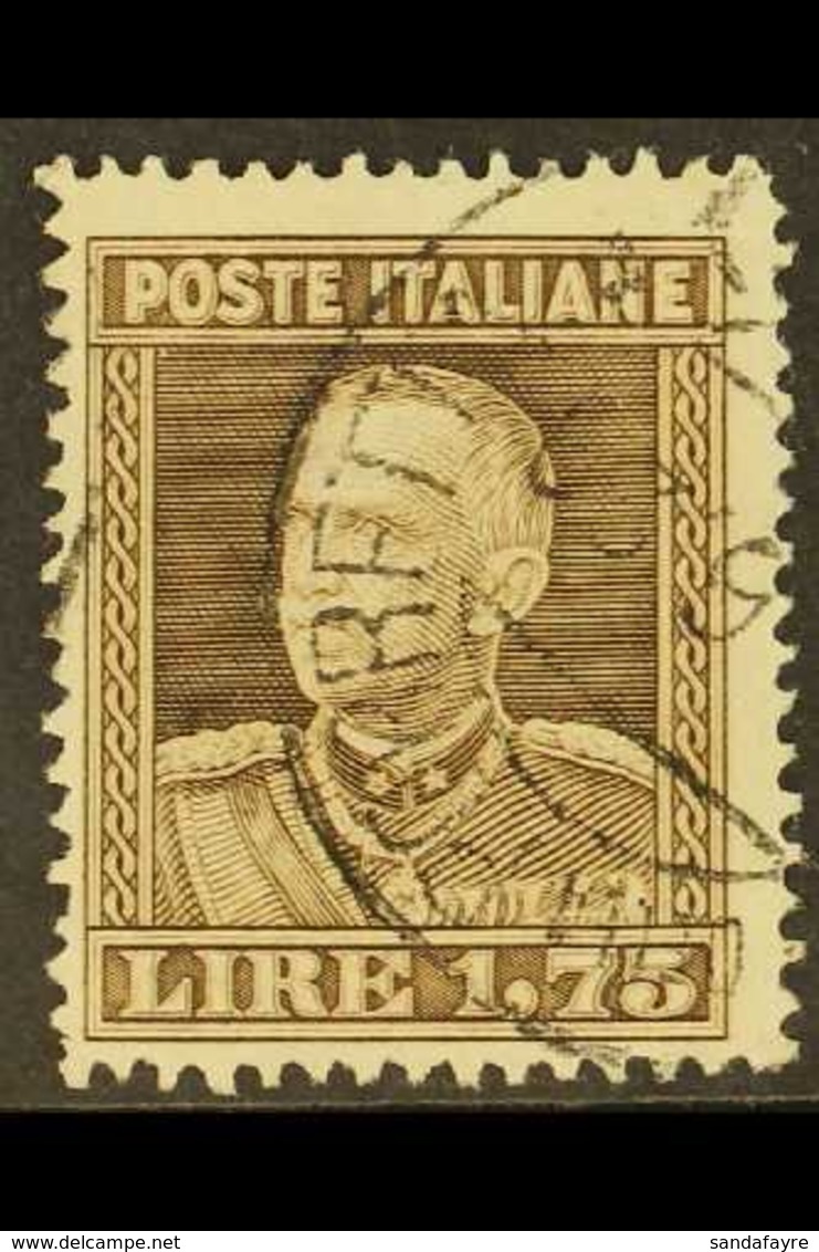 1929  1.75L Brown, Perf 13¾, Victor Emanuel III, Sass. 242, Very Fine Used Example Of This Rare Stamp. Cat €5000 (£4250) - Ohne Zuordnung