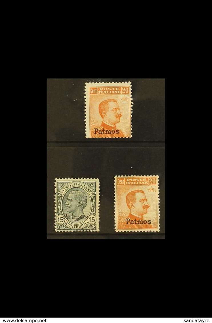 AEGEAN IS - PATMOS  1917 - 22 20c Orange No Wmk, 1922 15c Grey And 20c Orange With Wmk, Sass 9/11, Very Fine Mint. (3 St - Sonstige & Ohne Zuordnung