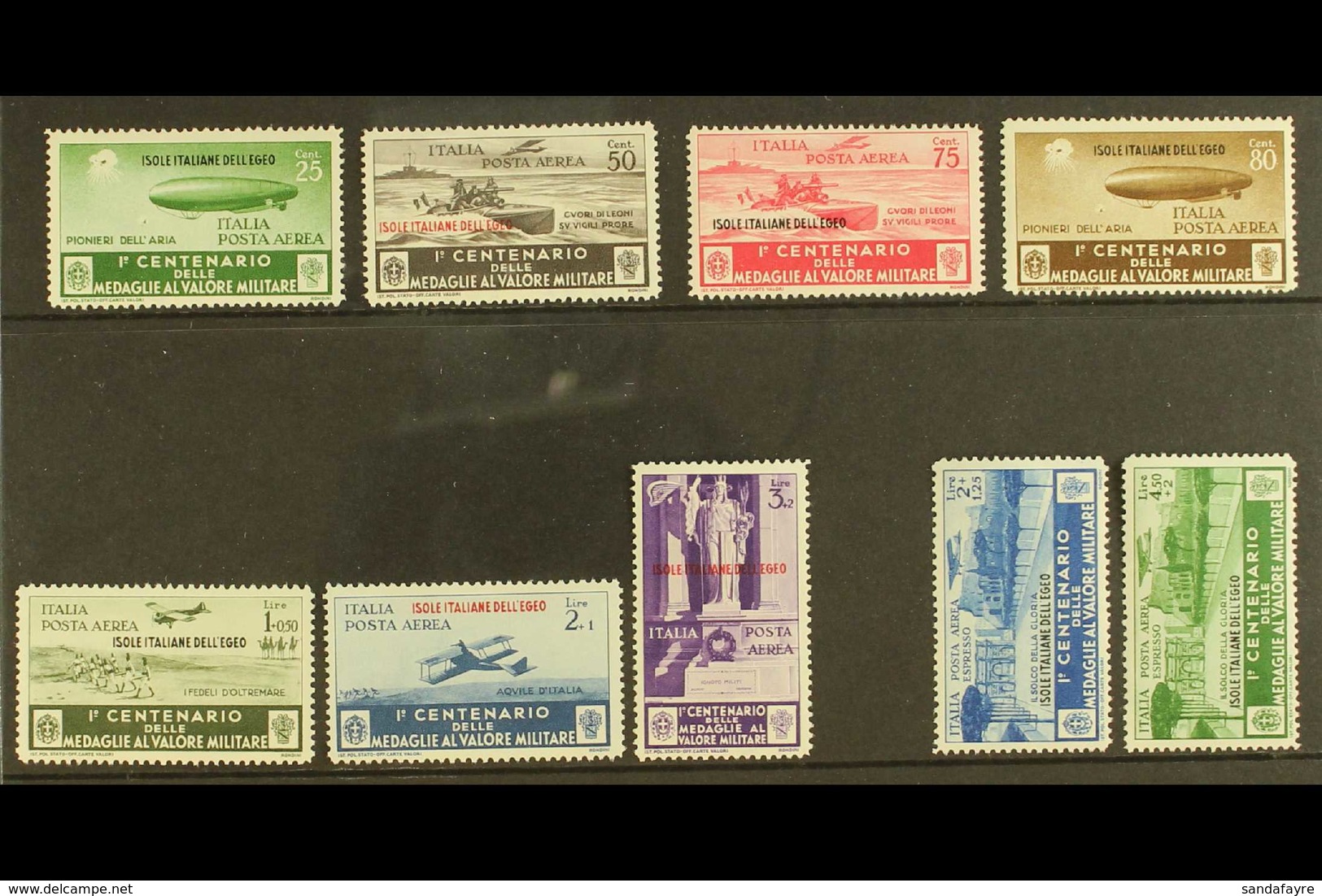 DODECANESE ISLANDS(EGEO)  1934 Military Medal Centenary Air Post Set, Sass S36, SG 168/174 & SG E175/76, Very Lightly Hi - Sonstige & Ohne Zuordnung