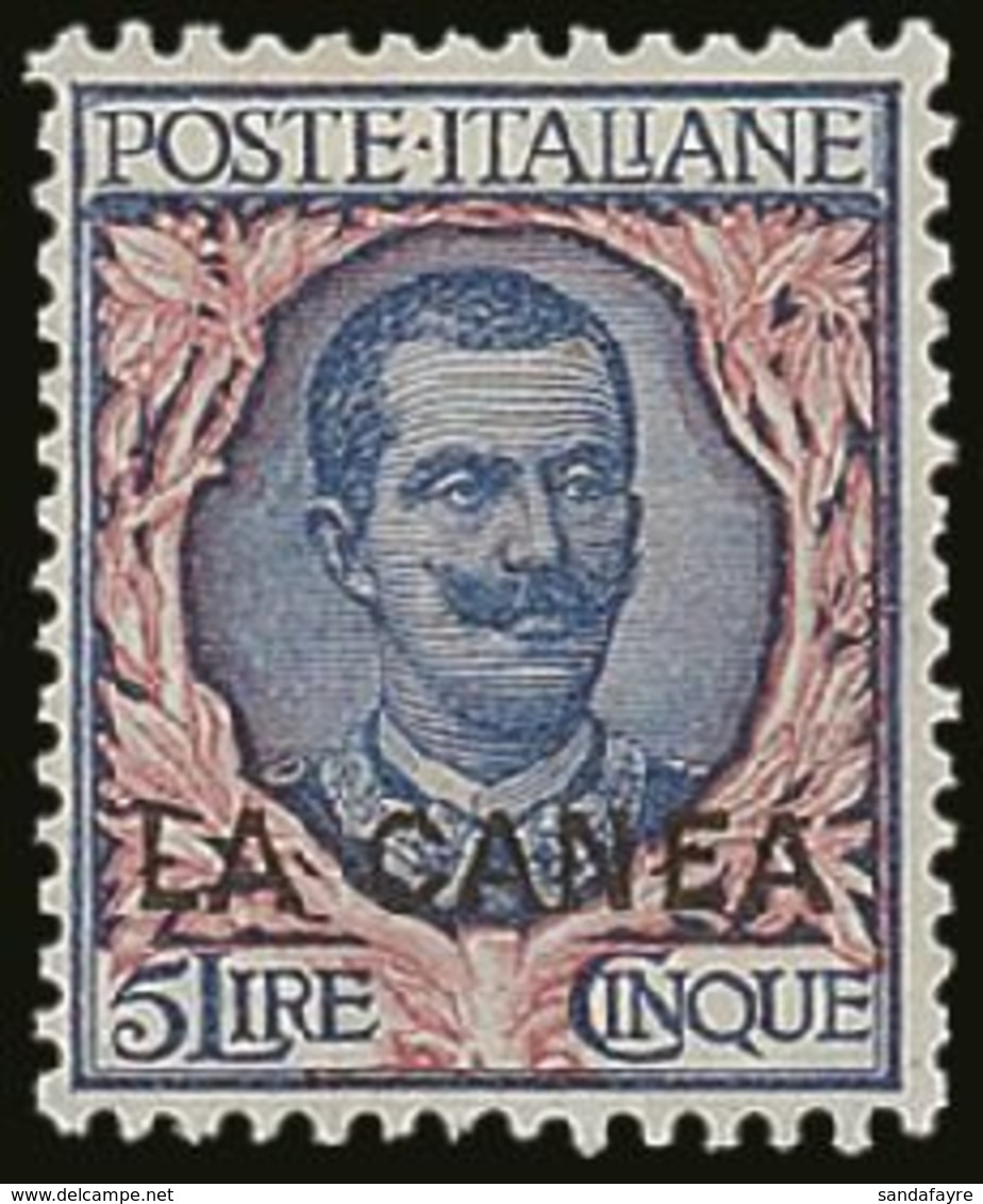 ITALIAN PO's IN CRETE  LA CANEA 1905 5L Blue & Rose Overprint, Sassone 13, SG 13, Very Fine Mint, Very Fresh. For More I - Sonstige & Ohne Zuordnung
