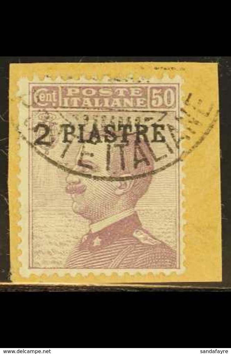 LEVANT -  OFFICES IN CONSTANTINOPLE  1908 2pi On 50c Violet, Sassone 5, Very Fine Used, Well-centered & Tied To Piece By - Sonstige & Ohne Zuordnung
