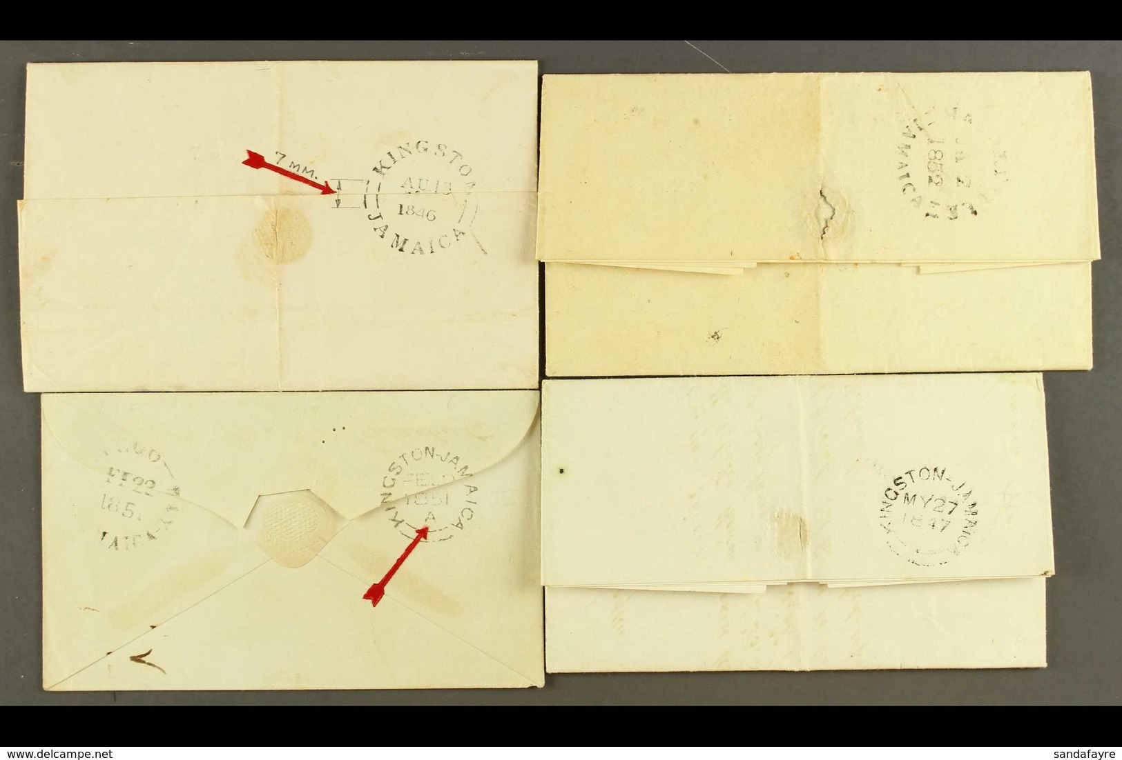 1846-1852 LOCALLY POSTED ENTIRE LETTERS.  A Group Of Three Entire Letters And One Cover, Inc Three With Different "Kings - Jamaica (...-1961)