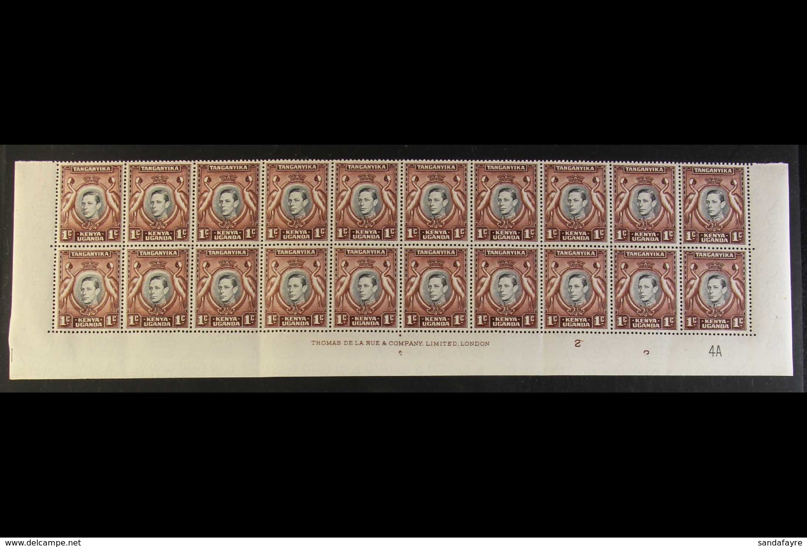 1942  KGVI Definitive 1c Black And Chocolate-brown, SG 131a, Never Hinged Mint BLOCK OF TWENTY (the Bottom Two Rows Of S - Vide