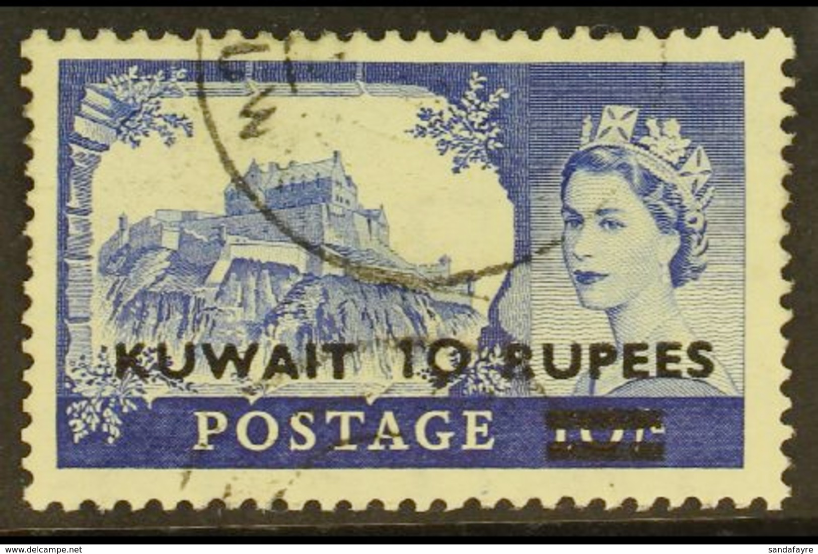 1955-57  10r On 10s Ultramarine Overprint Type II, SG 109a, Fine Used. For More Images, Please Visit Http://www.sandafay - Kuwait