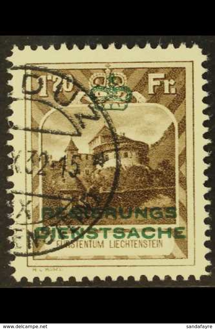 OFFICIAL  1932 1.20Fr Brown, Perf.11½, Green Overprint, Mi 8, Very Fine Used. For More Images, Please Visit Http://www.s - Sonstige & Ohne Zuordnung