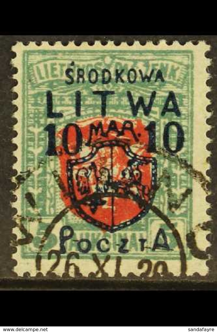 CENTRAL LITHUANIA - POLISH OCCUPATION  1920 10M On 5A Red And Grey Green, Mi 13, Superb Used. Well Centred With Neat Cen - Litauen