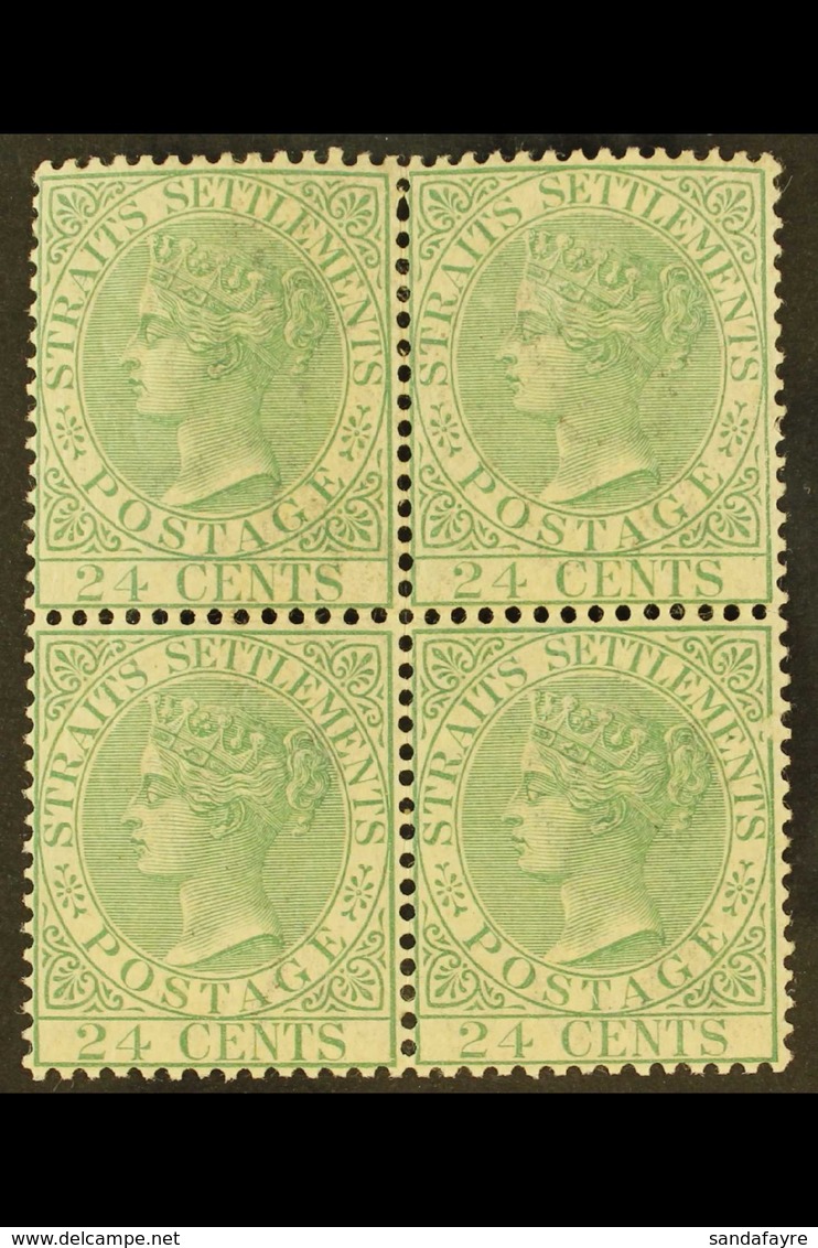 1883  24c Yellow Green, Wmk CA, SG 68, Very Fine Lightly Hinged Mint Block Of 4. For More Images, Please Visit Http://ww - Straits Settlements