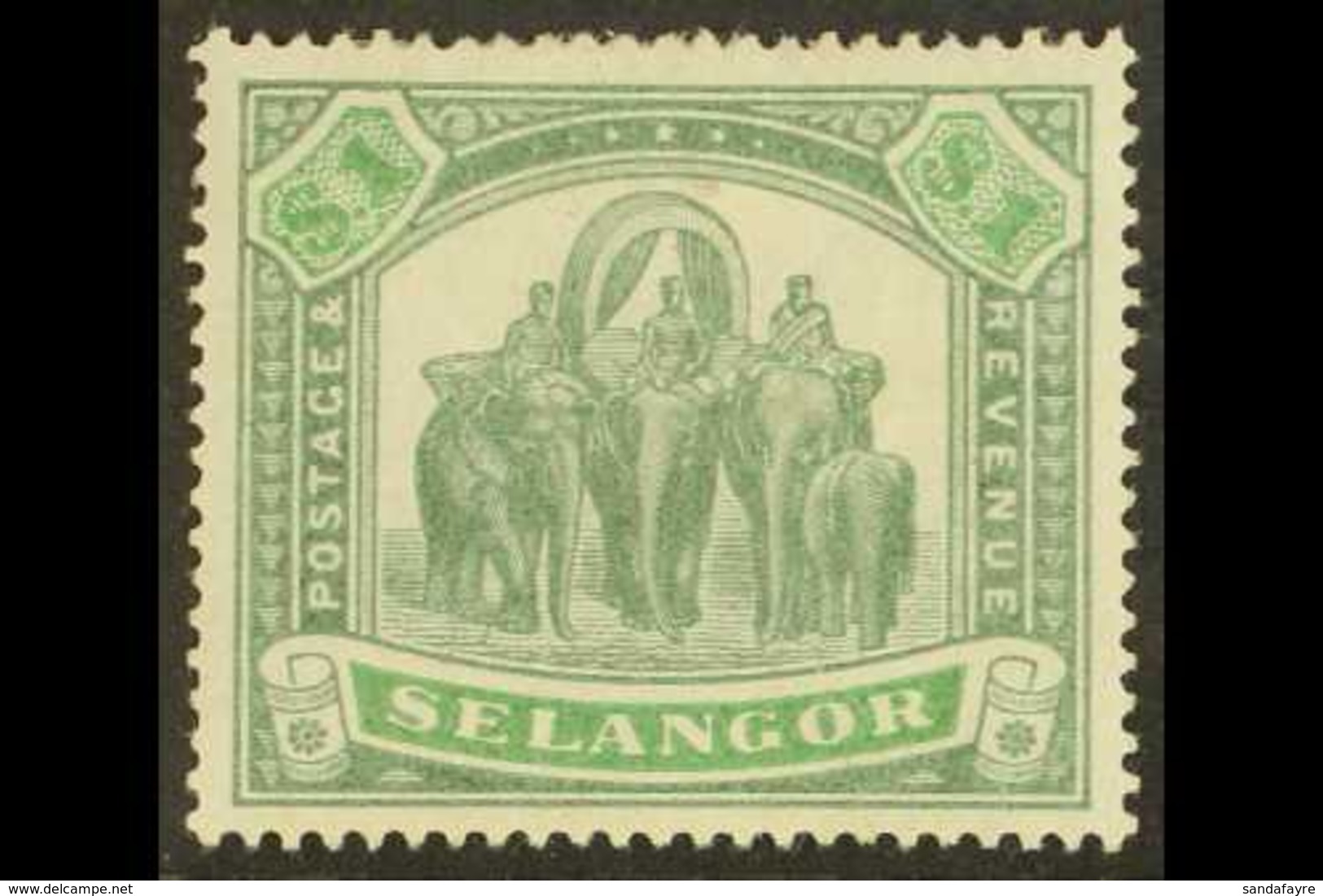 SELANGOR  1895-99 $1 Green And Pale Green Elephant, SG 76, Fine Mint With A Couple Of Small Gum Thins. For More Images,  - Sonstige & Ohne Zuordnung