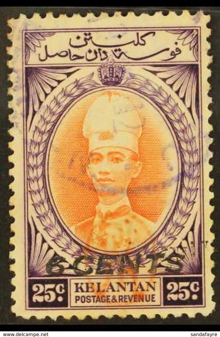 KELANTAN  1942 (Jun) 6c On 25c Vermilion And Violet With Sunagawa Seal, SG J20, Very Fine Used. For More Images, Please  - Sonstige & Ohne Zuordnung