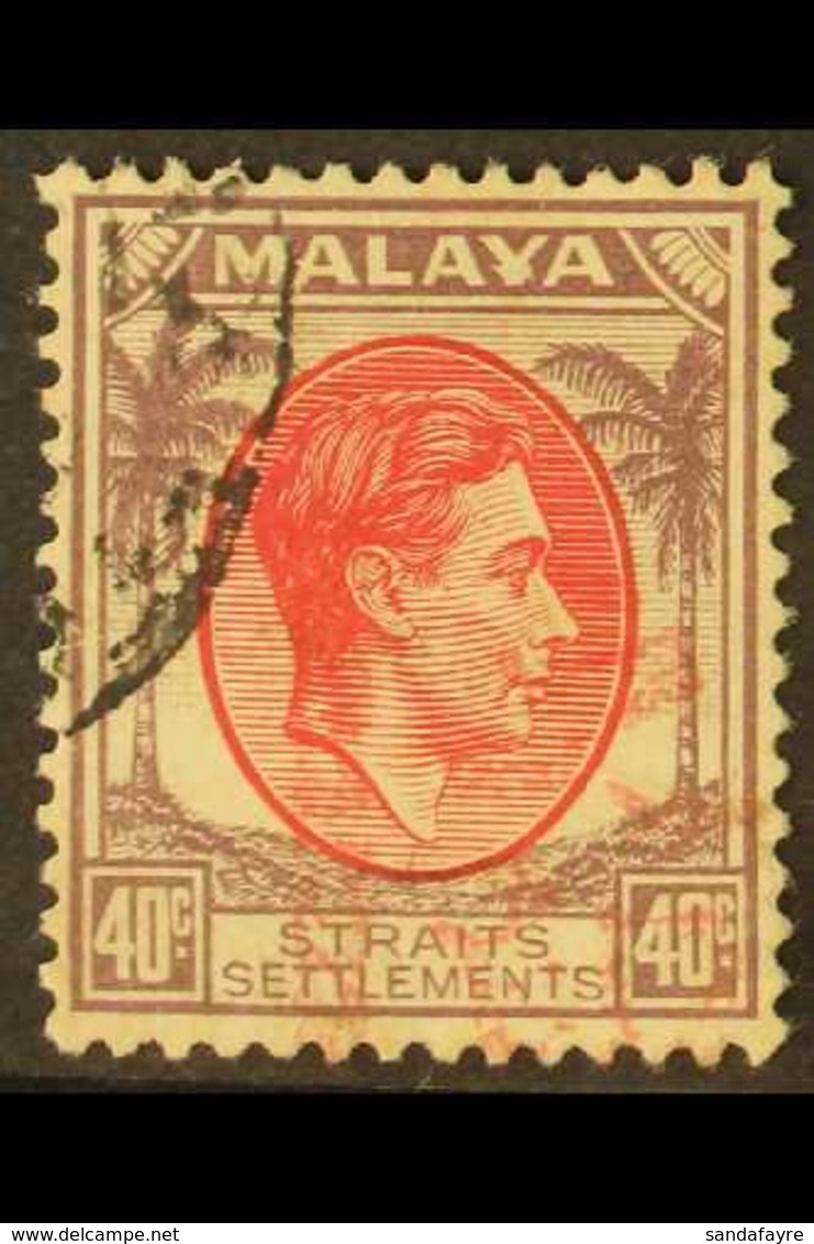 MALACCA  1942 40c Scarlet And Dull Purple, Straits Settlements,  With Part  "Malacca Chop" Overprint, SG J53, Very Fine  - Sonstige & Ohne Zuordnung